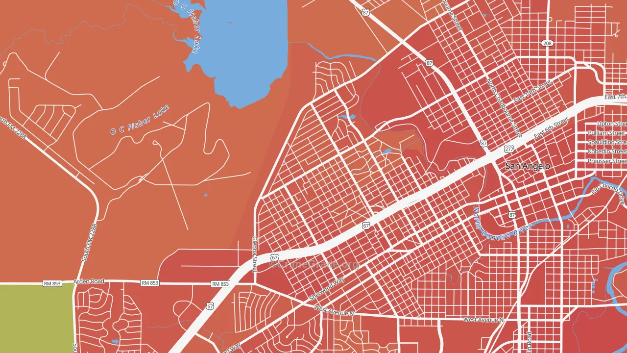 Angelo Heights, San Angelo, TX Map of Burglary Rates