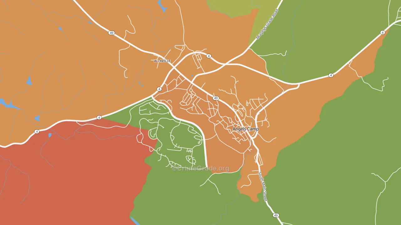 Angels, CA Map of Burglary Rates