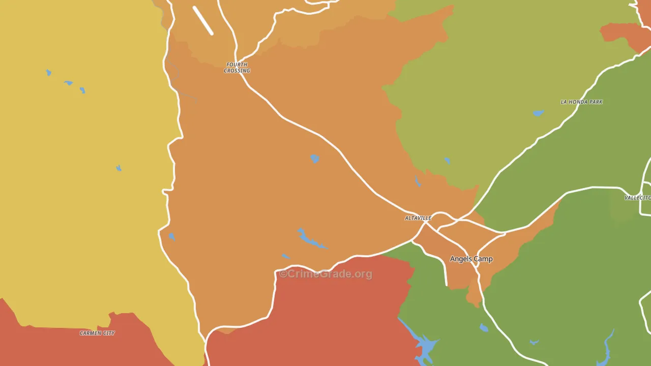 Angels Camp, CA Map of Burglary Rates