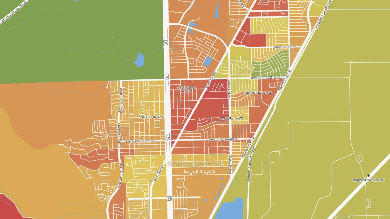 Angels Triangle, El Paso, TX Map of Burglary Rates