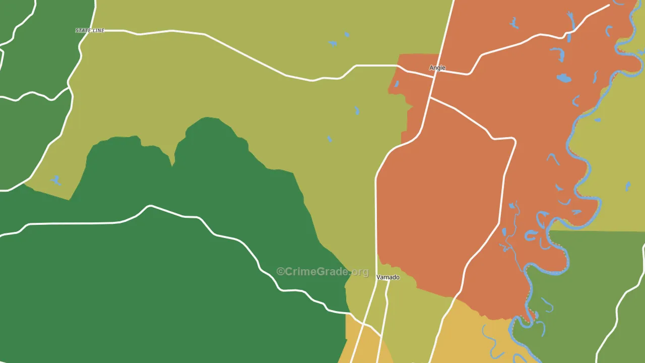 Angie, LA Map of Burglary Rates