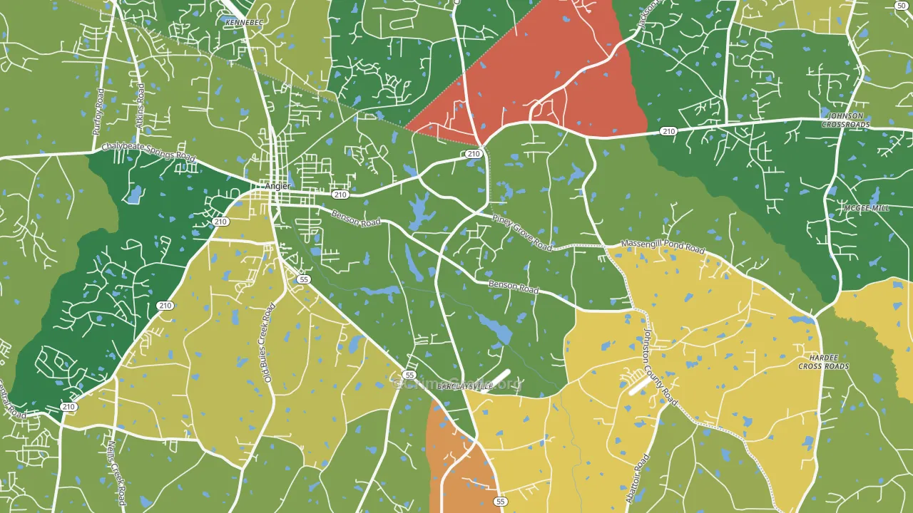 Angier, NC Map of Burglary Rates