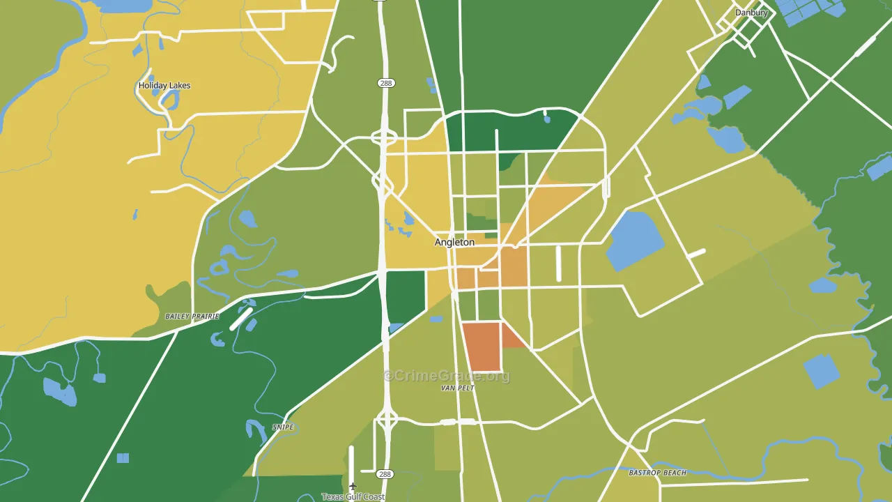 Angleton, TX Map of Burglary Rates
