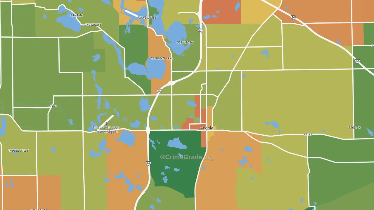 Angola, IN Map of Burglary Rates