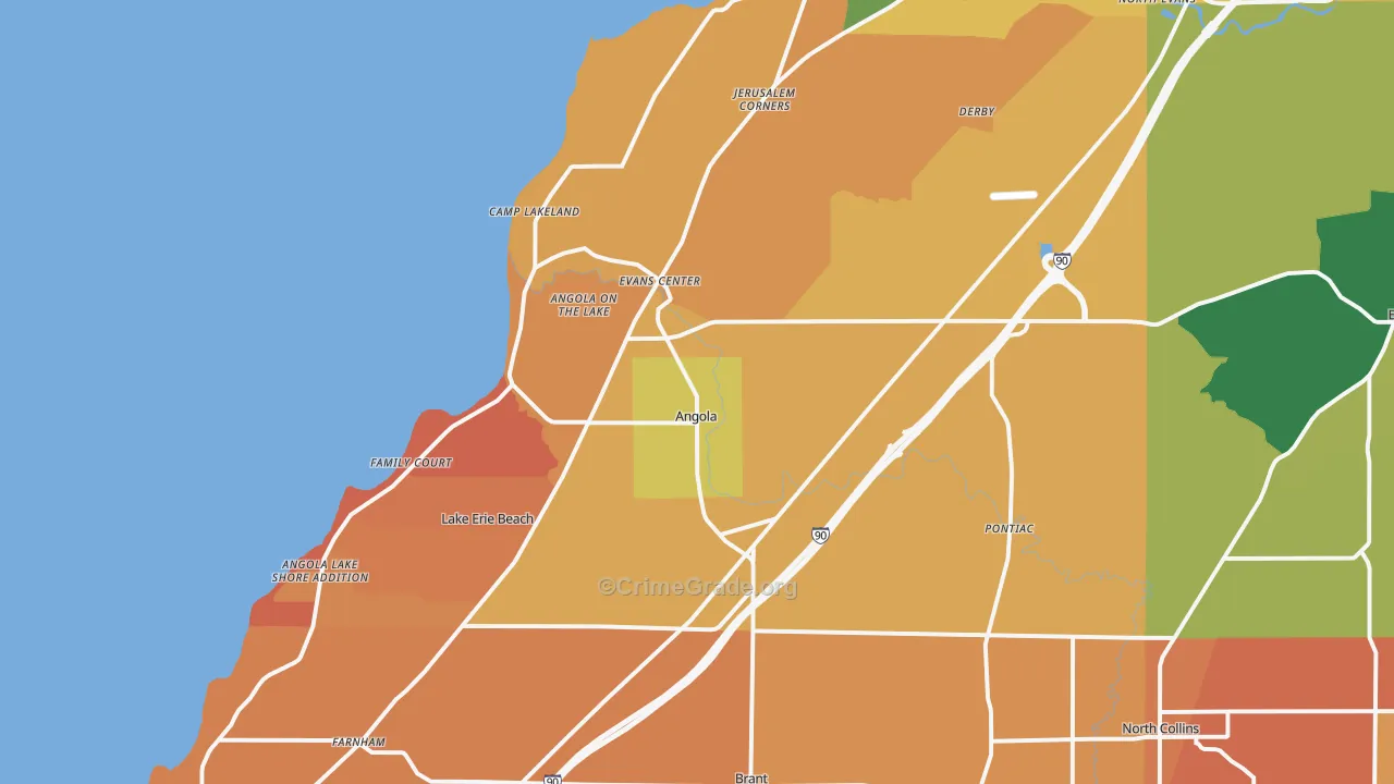 Angola, NY Map of Burglary Rates