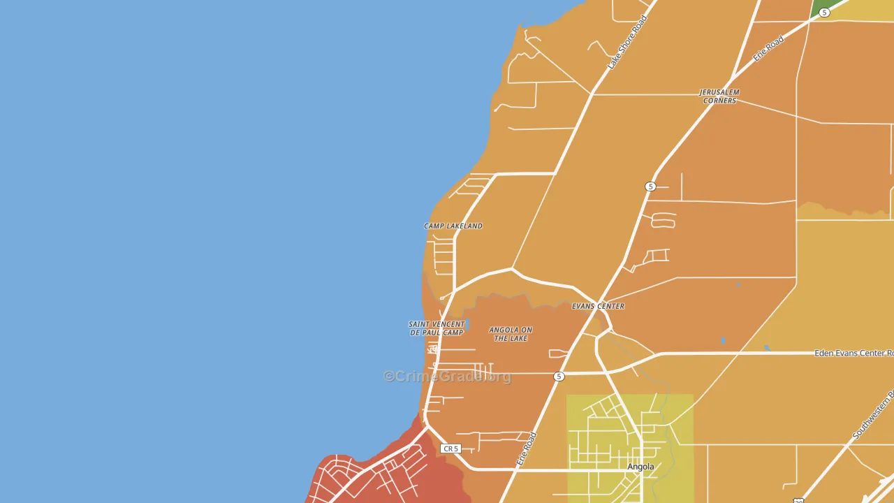 Angola on the Lake, NY Map of Burglary Rates