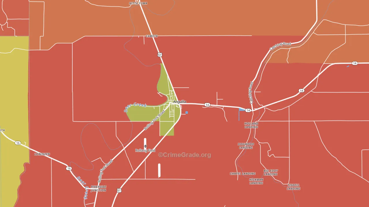 Anguilla, MS Map of Burglary Rates