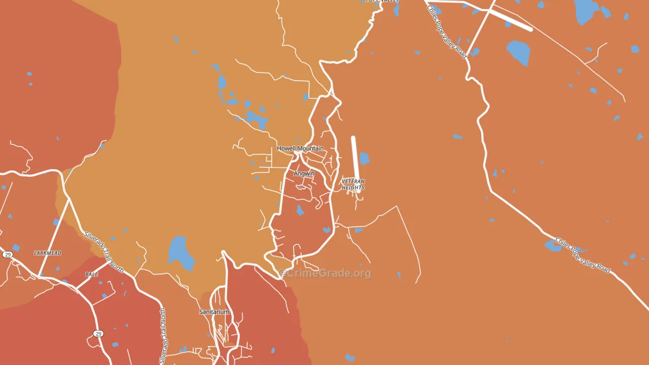 Angwin, CA Map of Burglary Rates