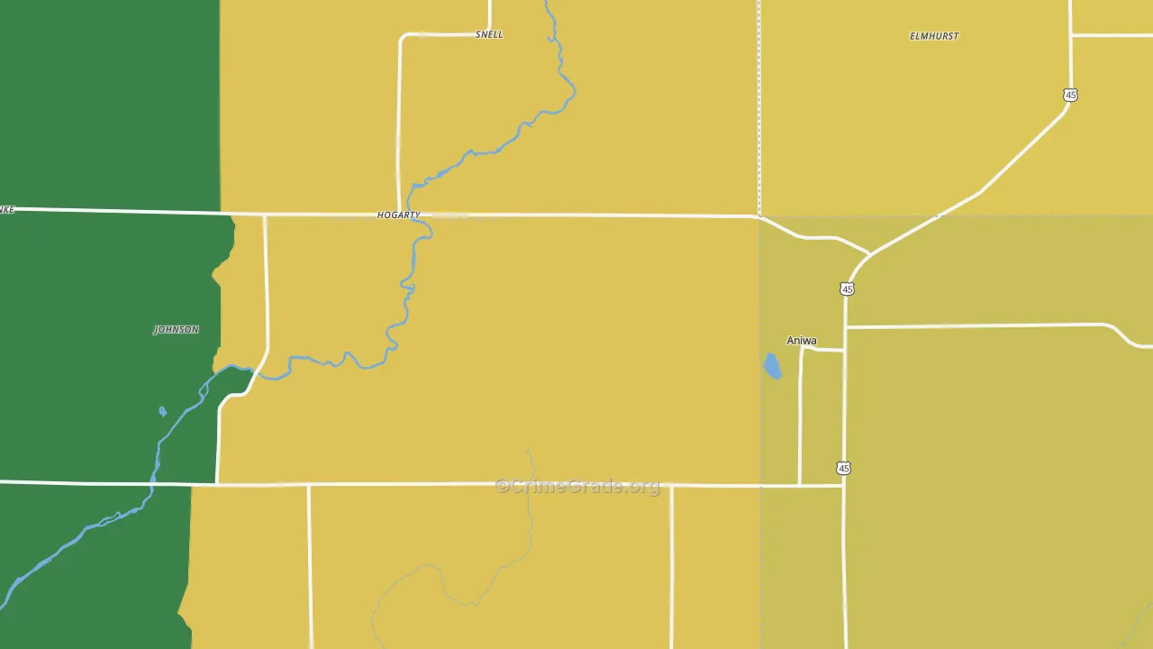 Aniwa, WI Map of Burglary Rates