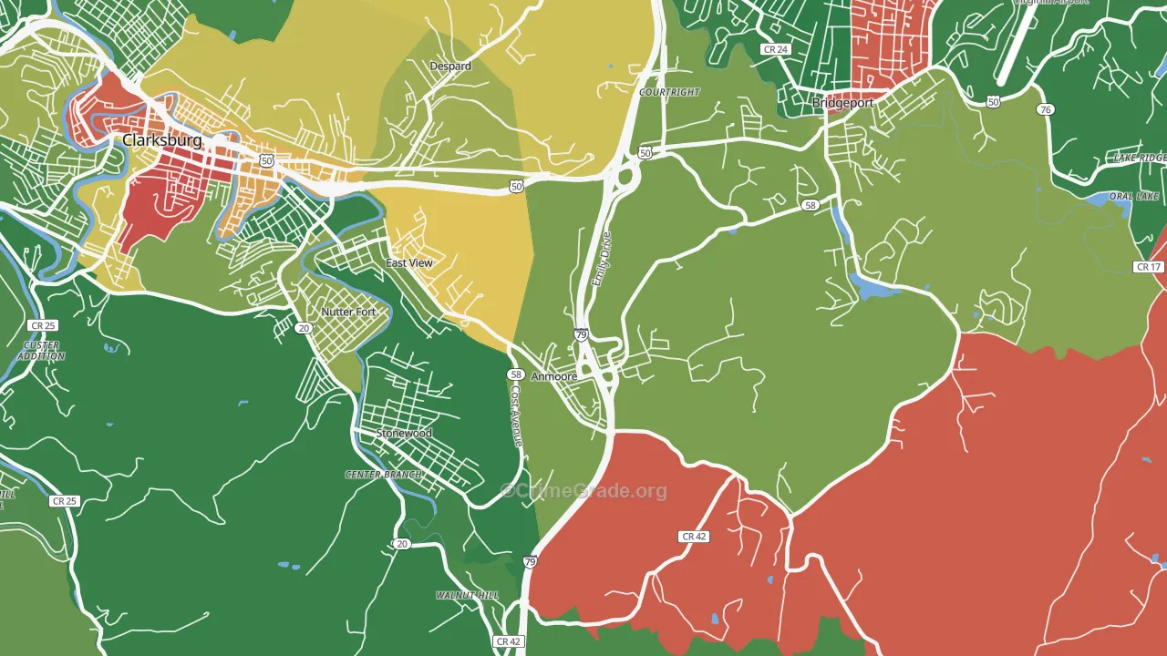 Anmoore, WV Map of Burglary Rates