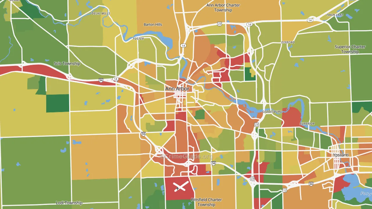 Ann Arbor, MI Map of Burglary Rates