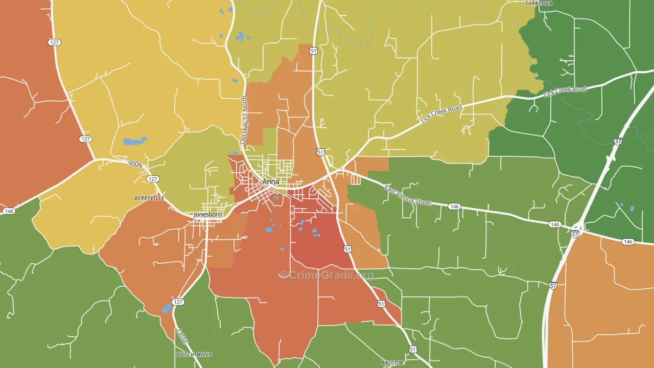 Anna, IL Map of Burglary Rates