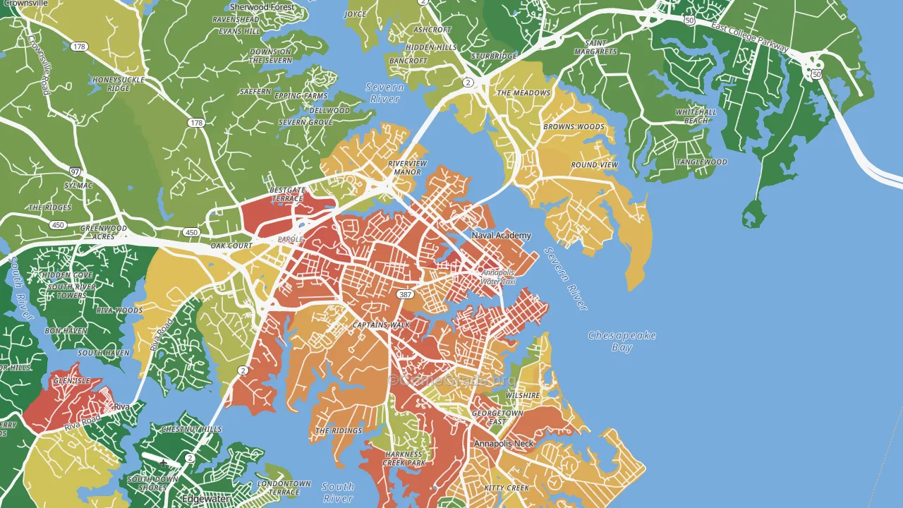 Annapolis, MD Map of Burglary Rates