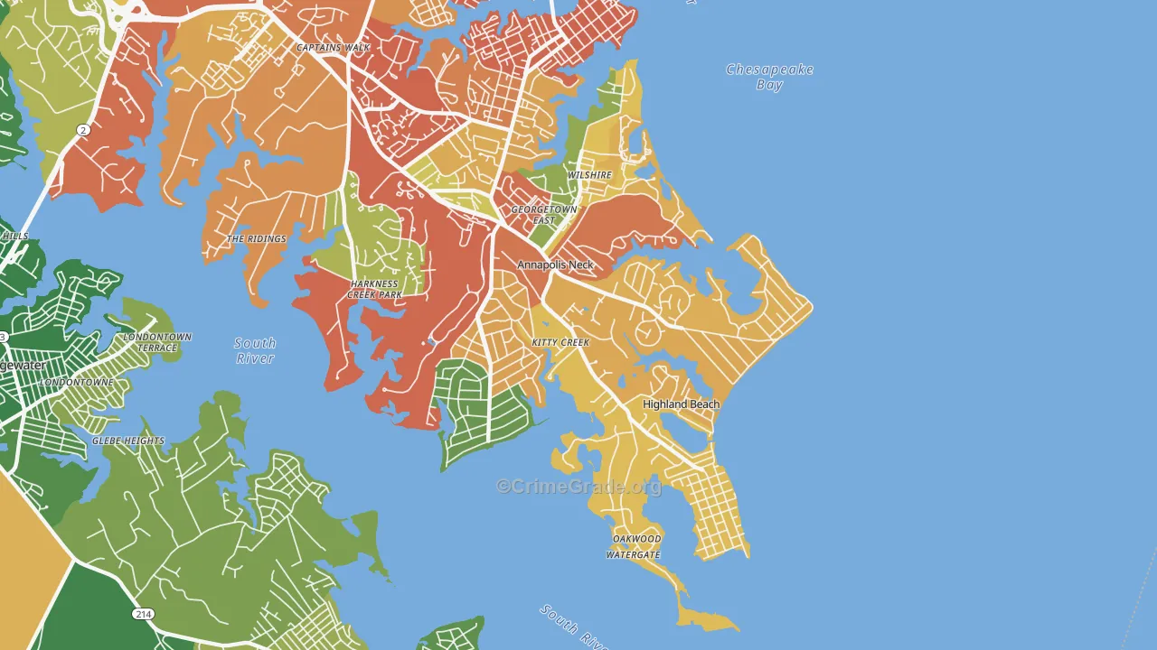 Annapolis Neck, MD Map of Burglary Rates