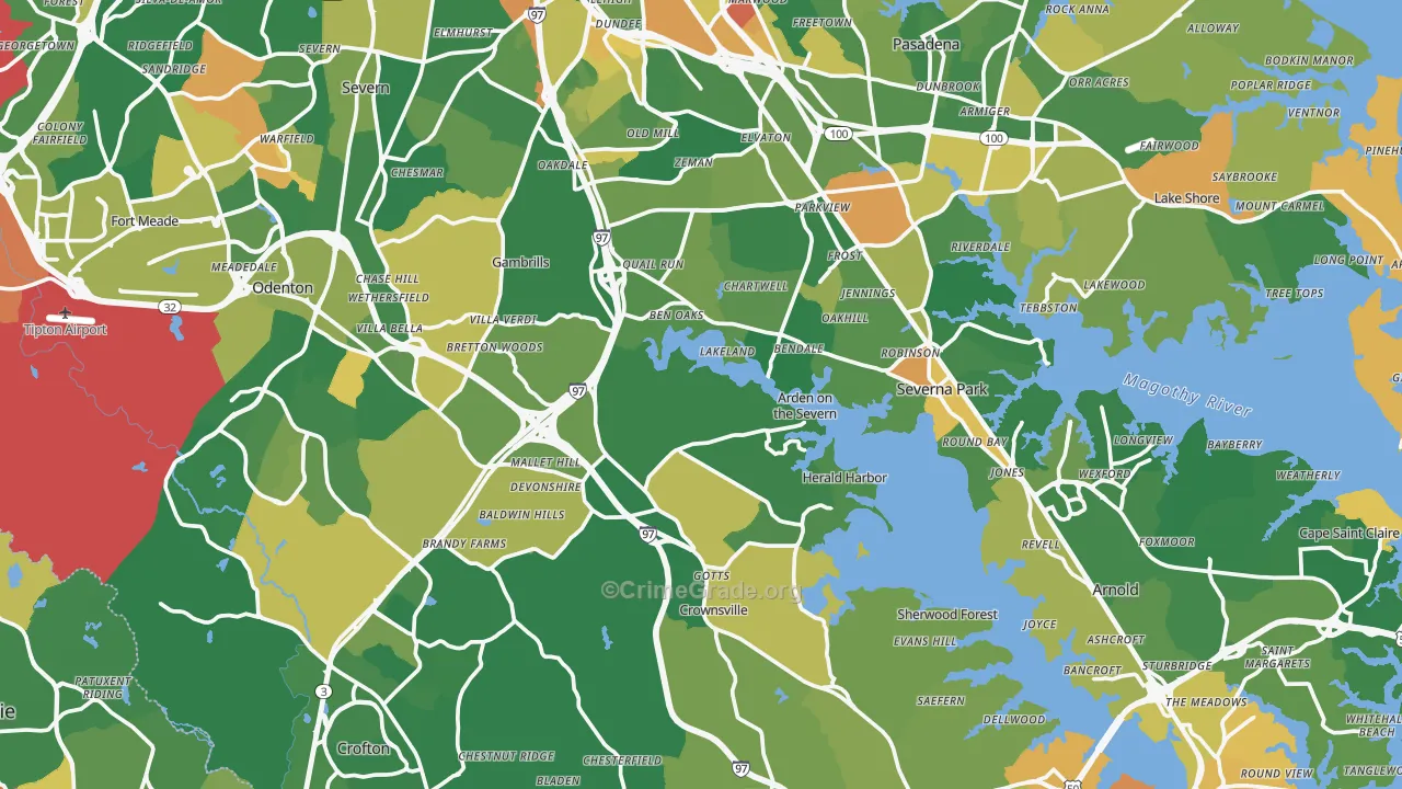 Anne Arundel County, MD Map of Burglary Rates