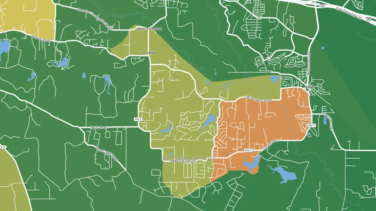 Annetta, TX Map of Burglary Rates