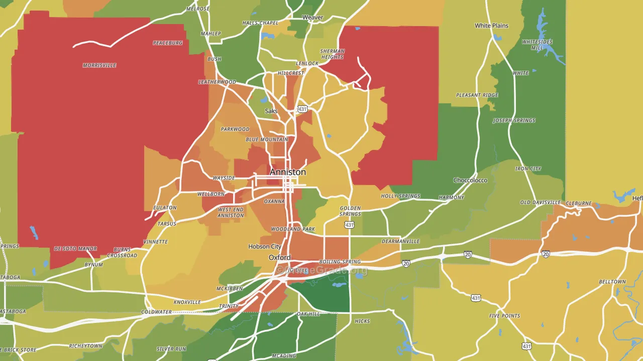 Anniston, AL Map of Burglary Rates