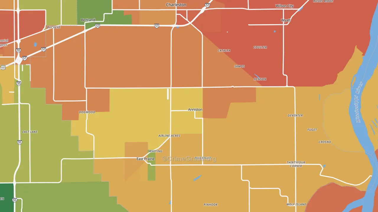 Anniston, MO Map of Burglary Rates