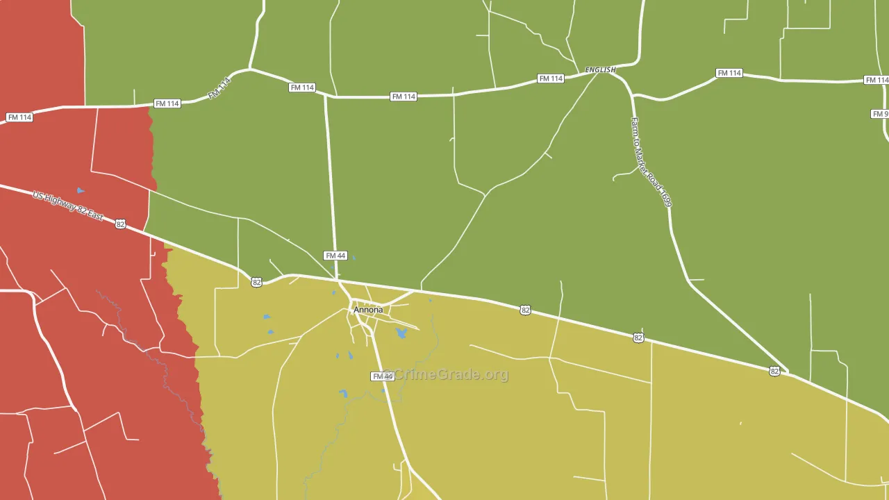 Annona, TX Map of Burglary Rates