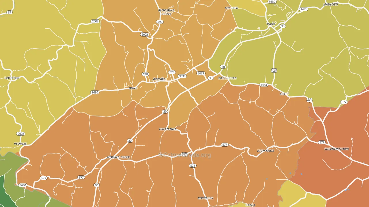 Annville, KY Map of Burglary Rates