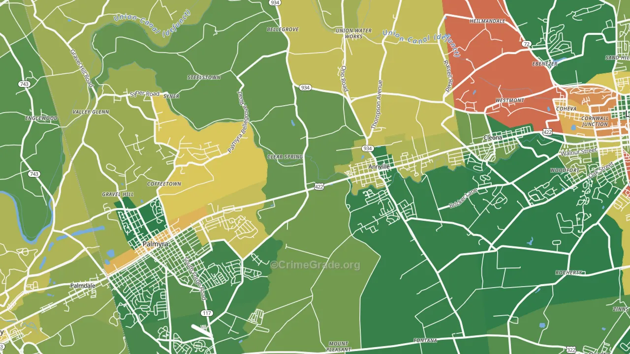 Annville, PA Map of Burglary Rates