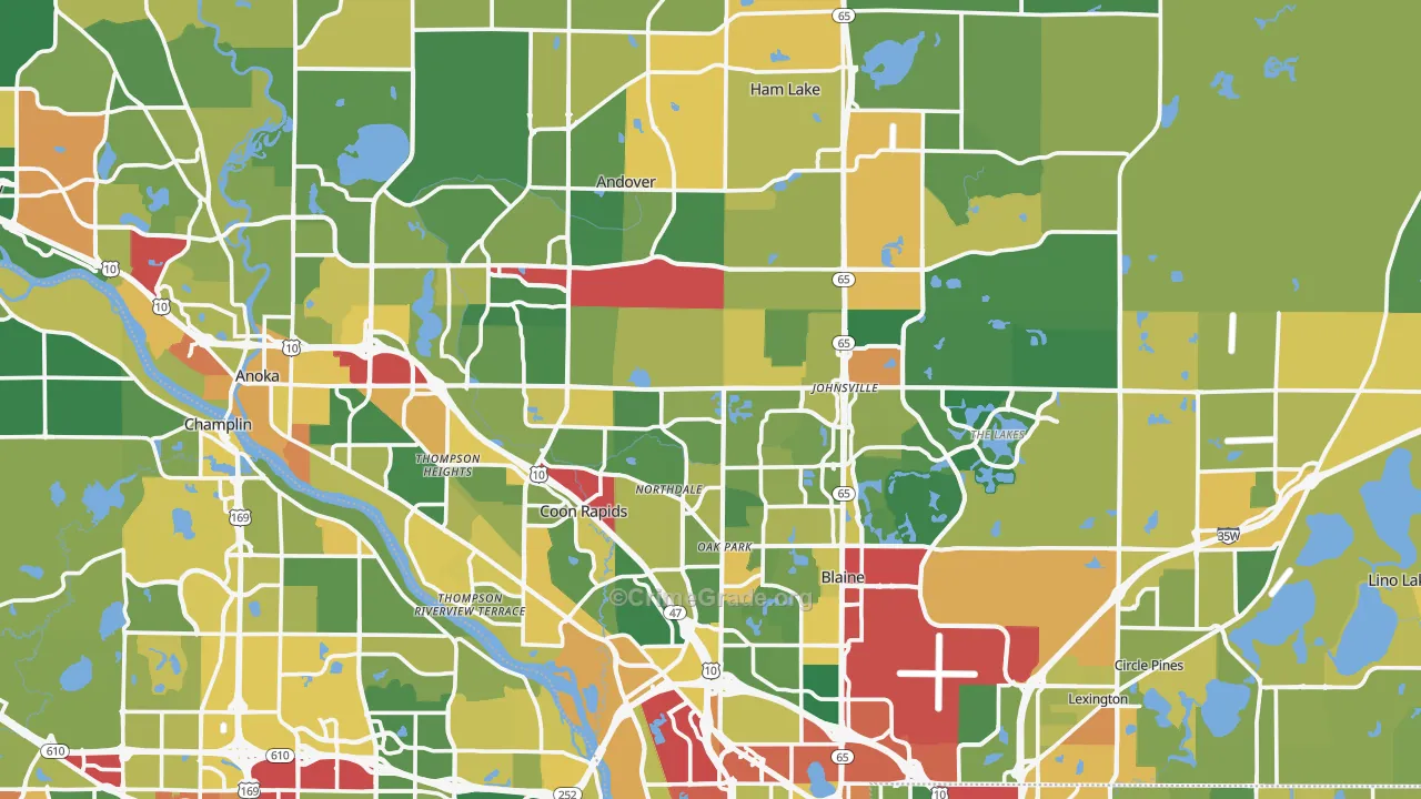 Anoka County, MN Map of Burglary Rates