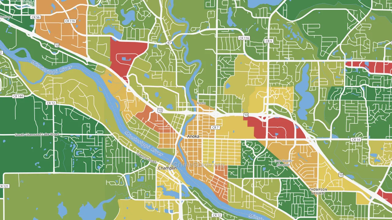 Anoka, MN Map of Burglary Rates