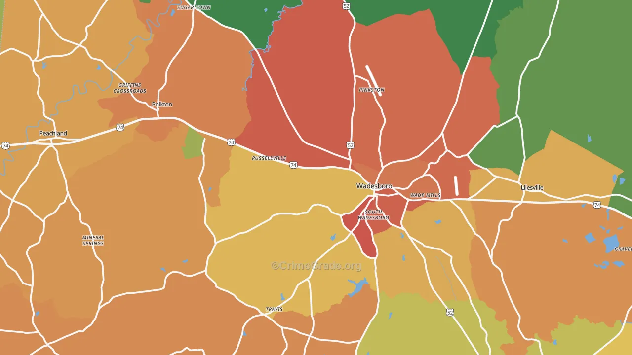 Anson County, NC Map of Burglary Rates