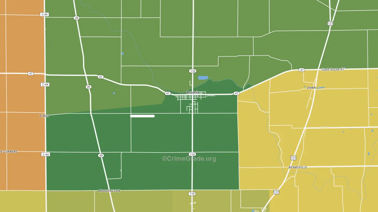 Ansonia, OH Map of Burglary Rates