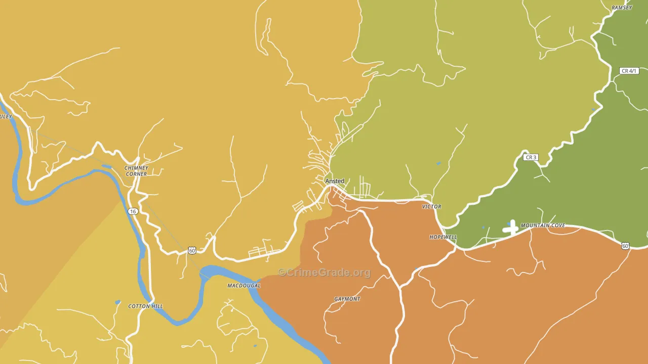 Ansted, WV Map of Burglary Rates