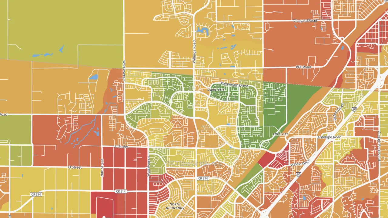 Antelope, CA Map of Burglary Rates