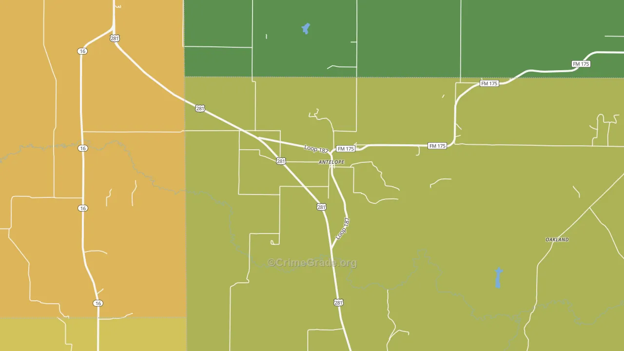 Antelope, TX Map of Burglary Rates