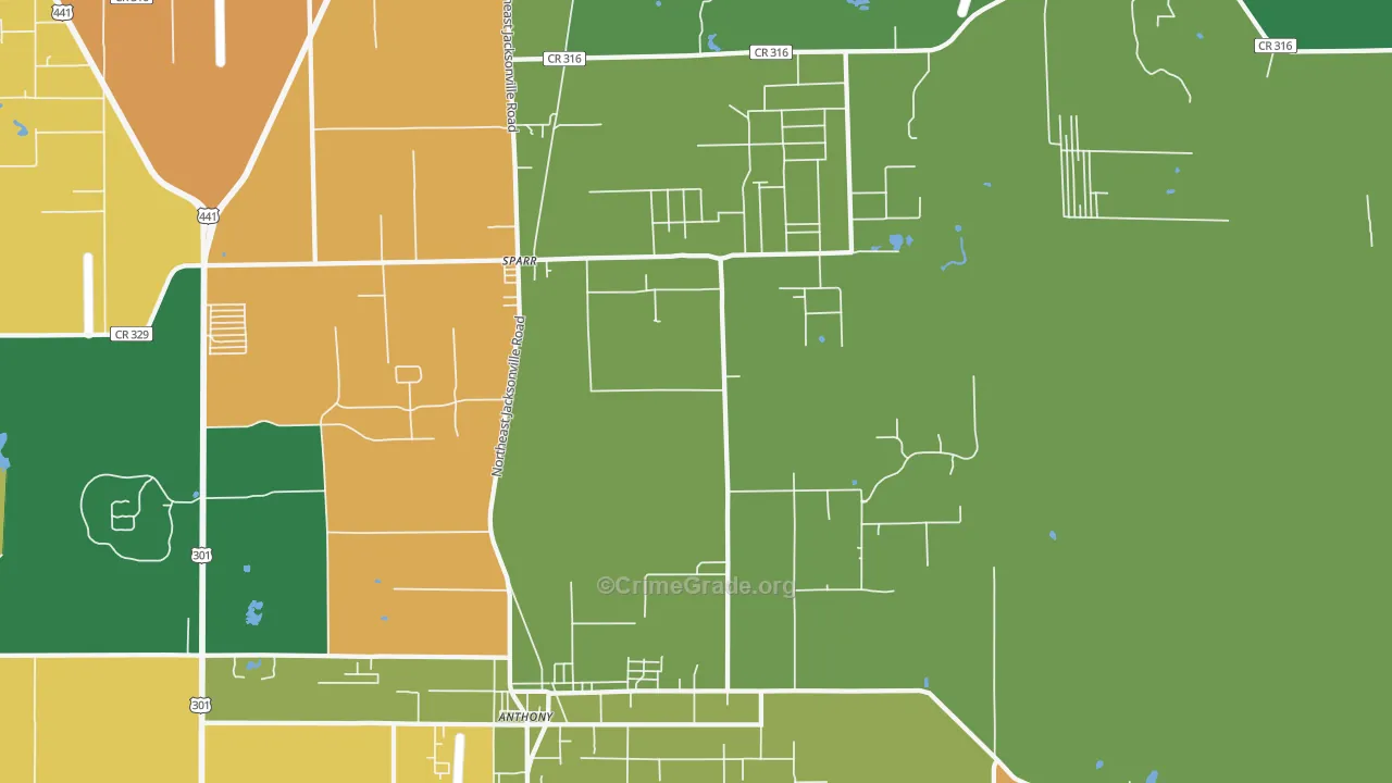 Anthony, FL Map of Burglary Rates