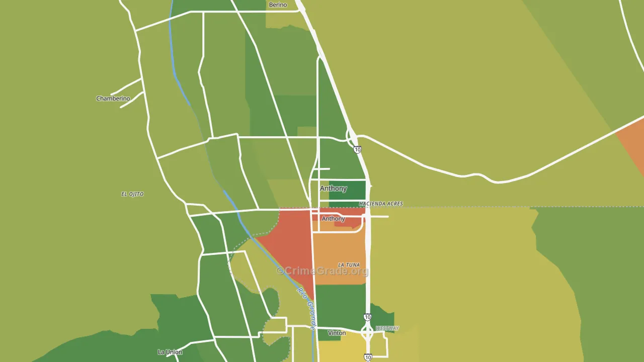 Anthony, NM Map of Burglary Rates