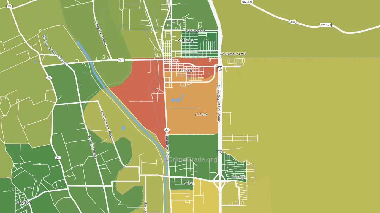 Anthony, TX Map of Burglary Rates