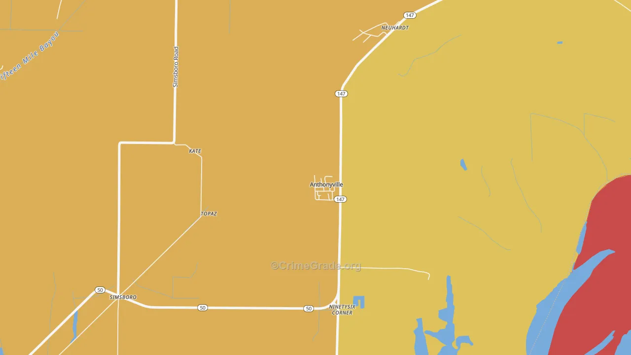 Anthonyville, AR Map of Burglary Rates