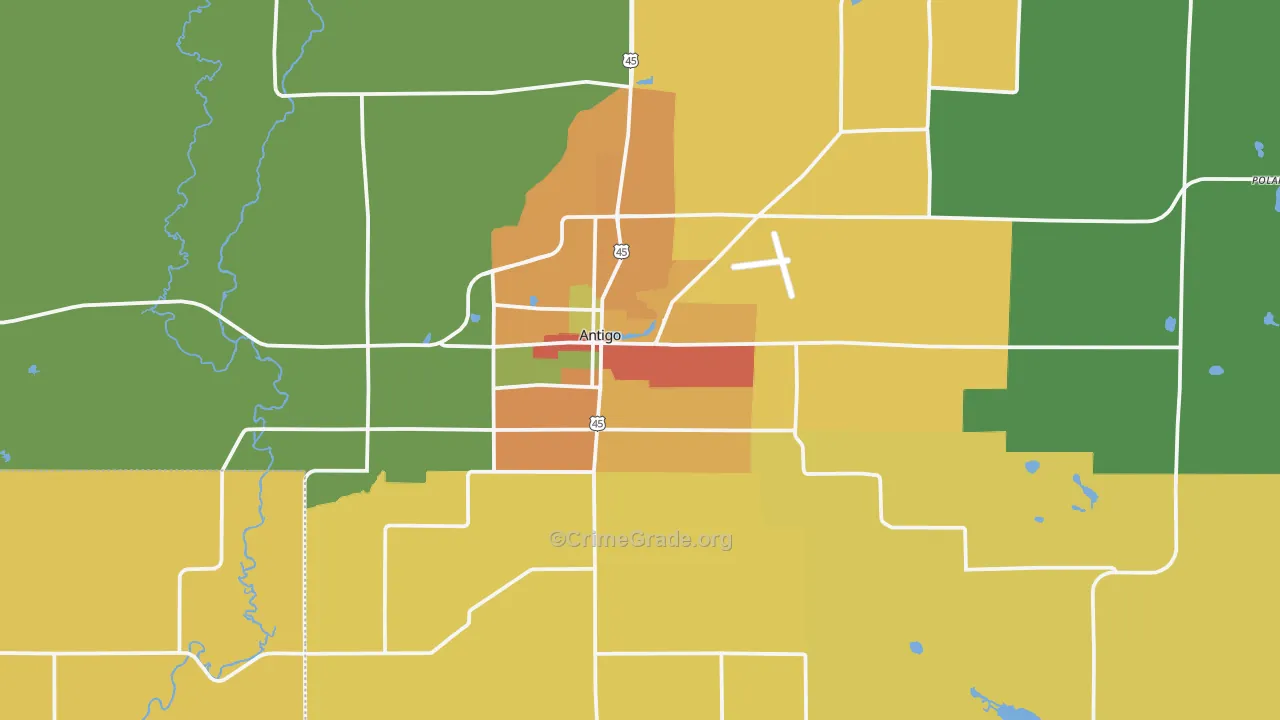 Antigo, WI Map of Burglary Rates