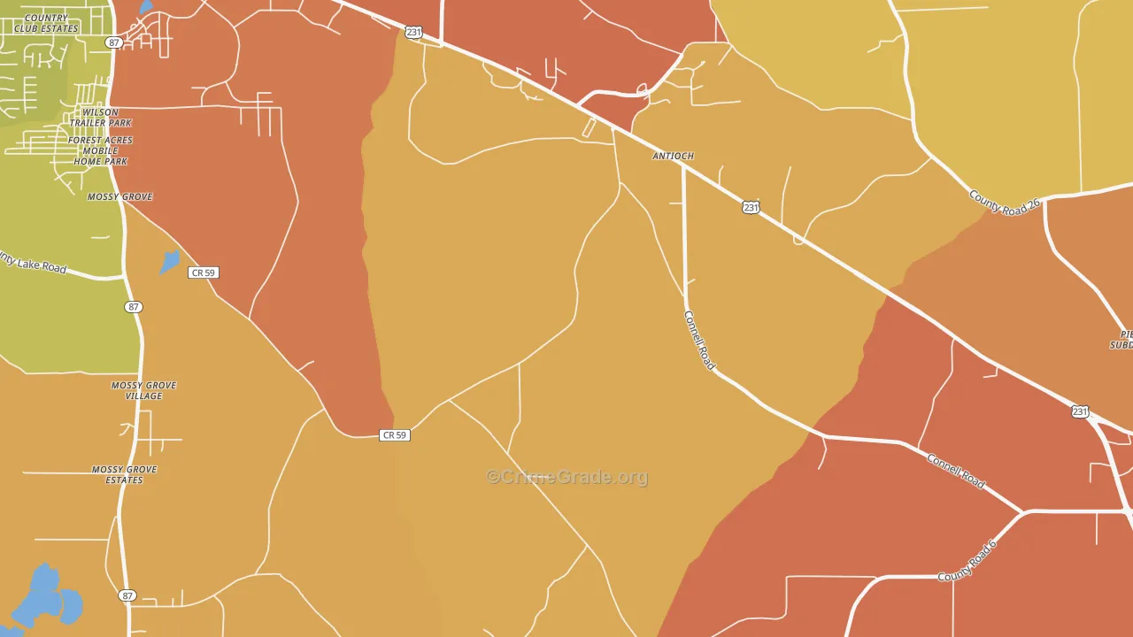Antioch, AL Map of Burglary Rates