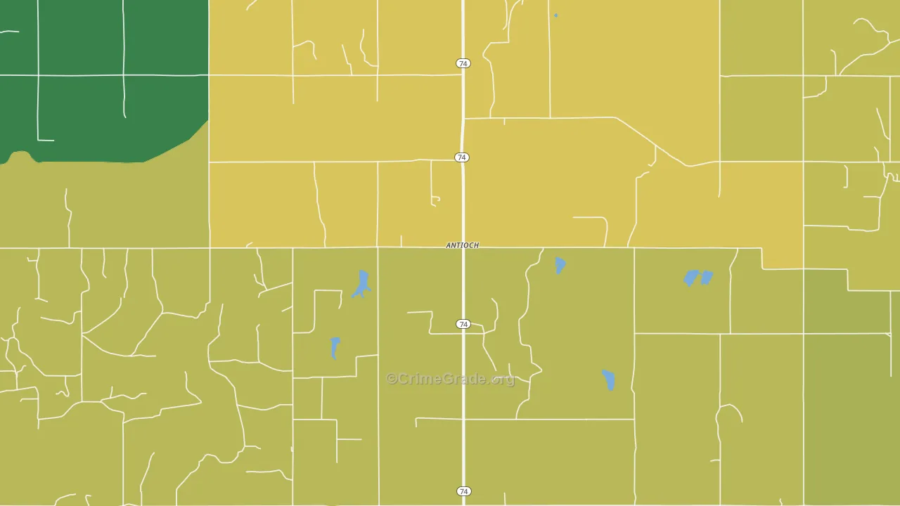 Antioch, OK Map of Burglary Rates
