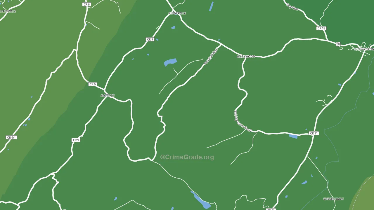 Antioch, WV Map of Burglary Rates