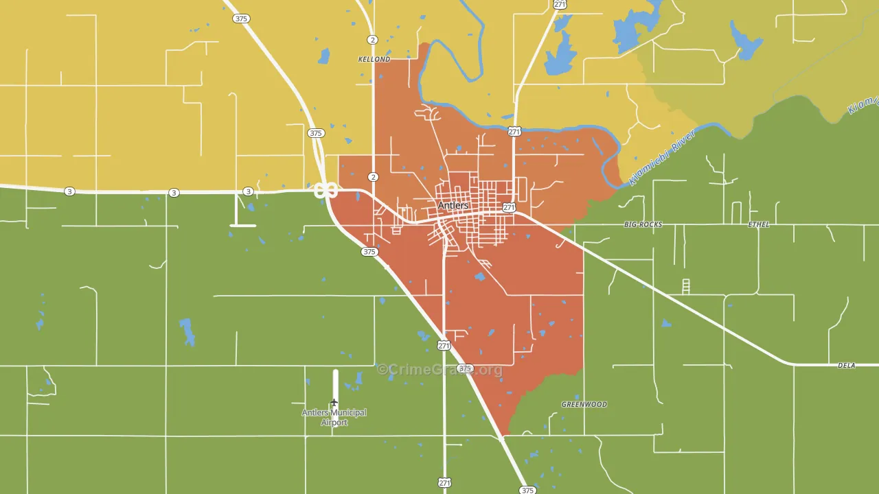 Antlers, OK Map of Burglary Rates