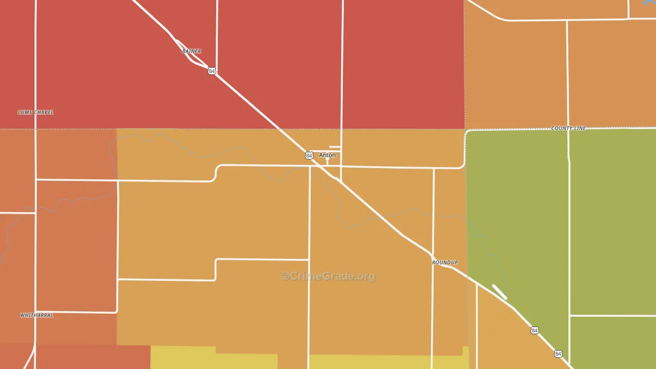 Anton, TX Map of Burglary Rates