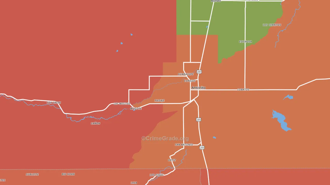 Antonito, CO Map of Burglary Rates