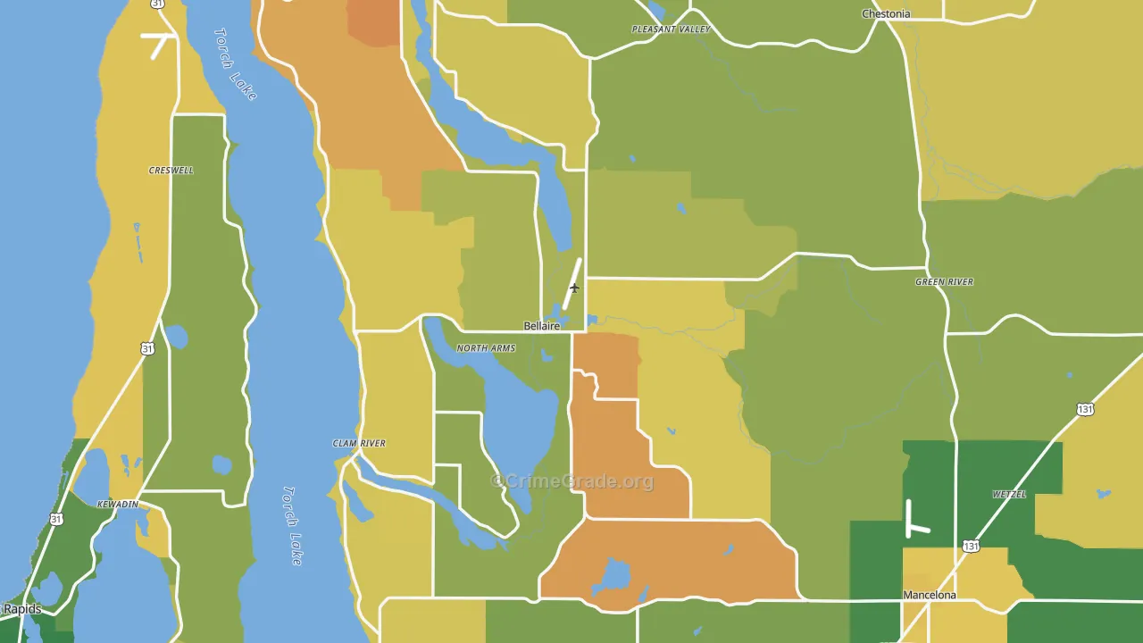Antrim County, MI Map of Burglary Rates