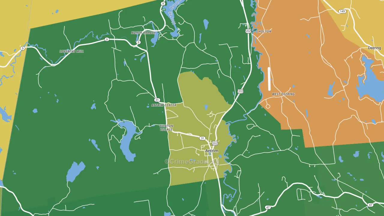 Antrim, NH Map of Burglary Rates