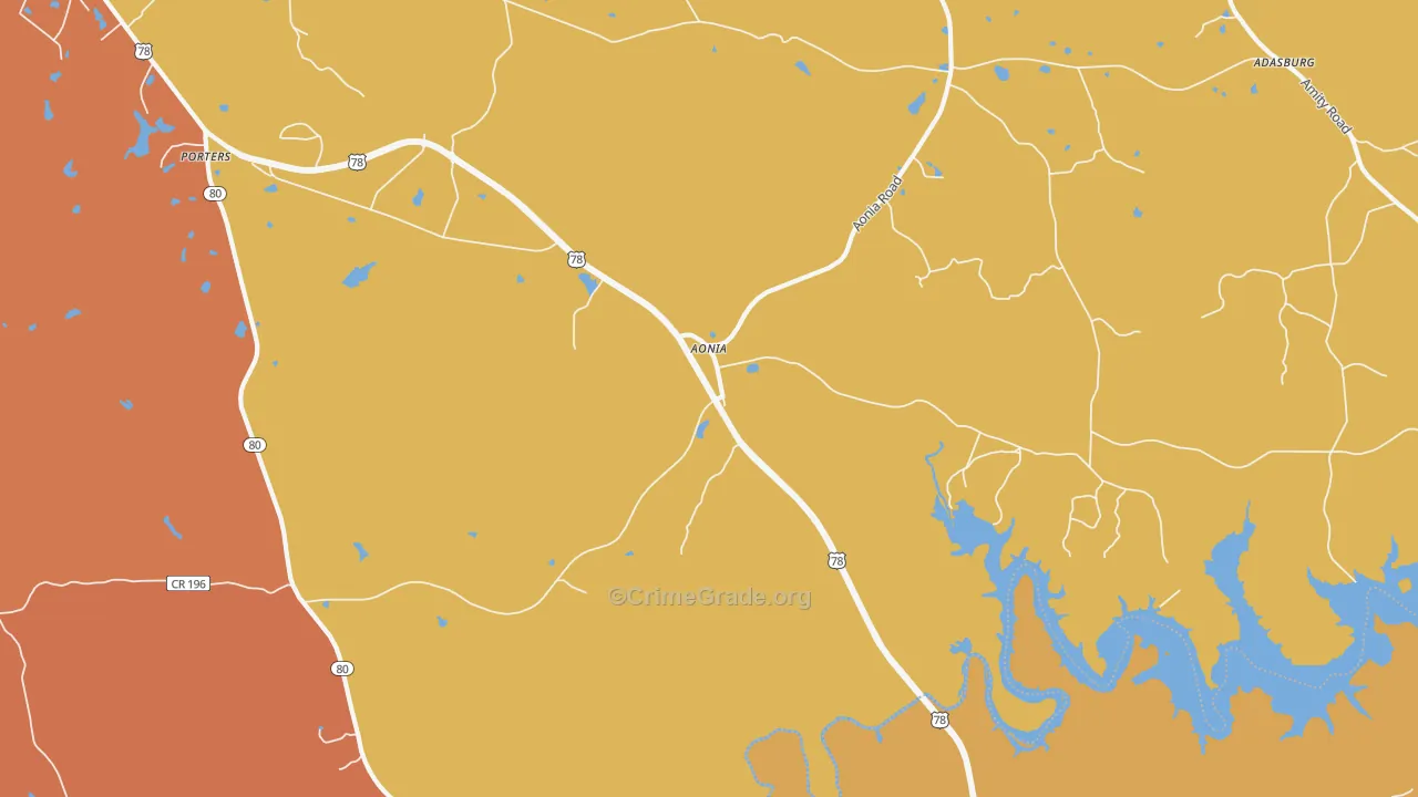 Aonia, GA Map of Burglary Rates
