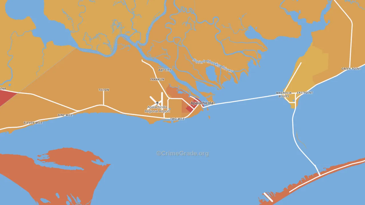 Apalachicola, FL Map of Burglary Rates