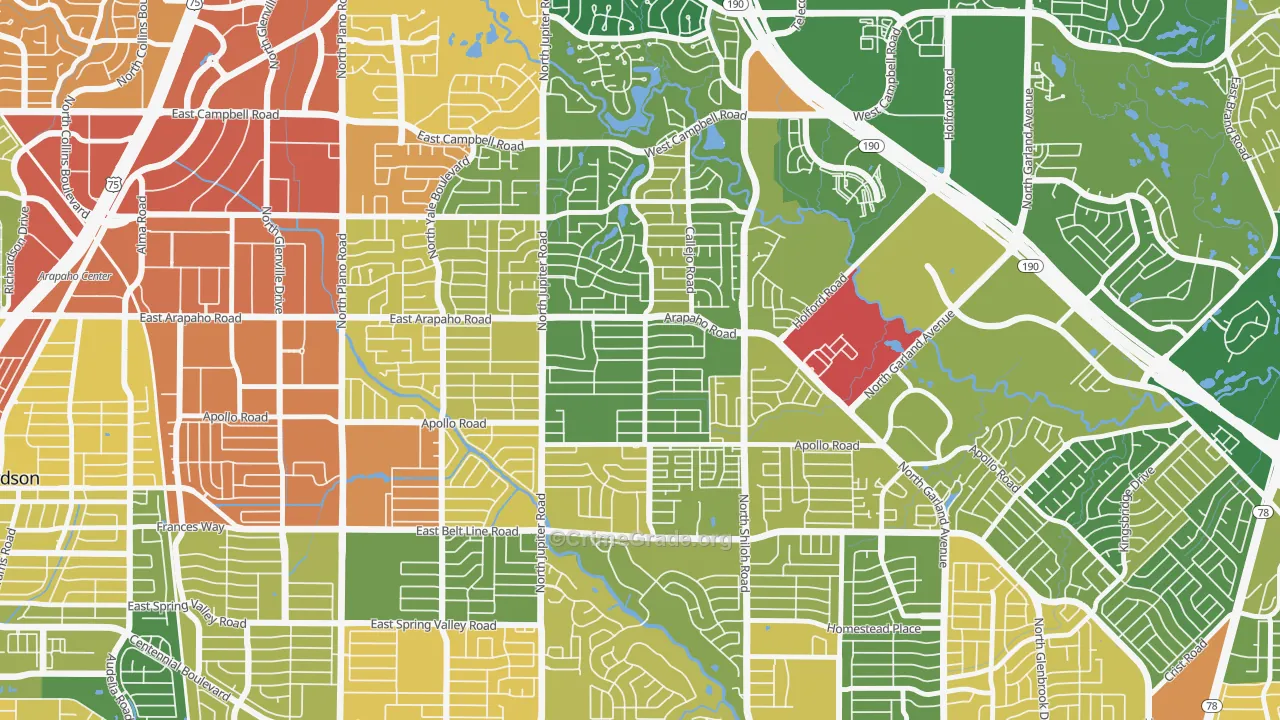Apollo Arapaho and Camelot, Garland, TX Map of Burglary Rates