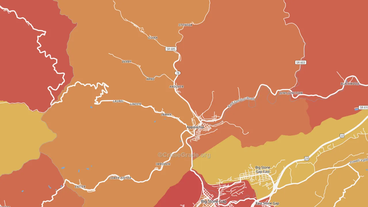Appalachia, VA Map of Burglary Rates
