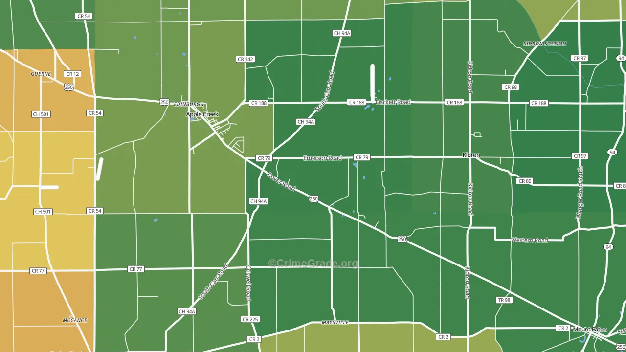 Apple Creek, OH Map of Burglary Rates